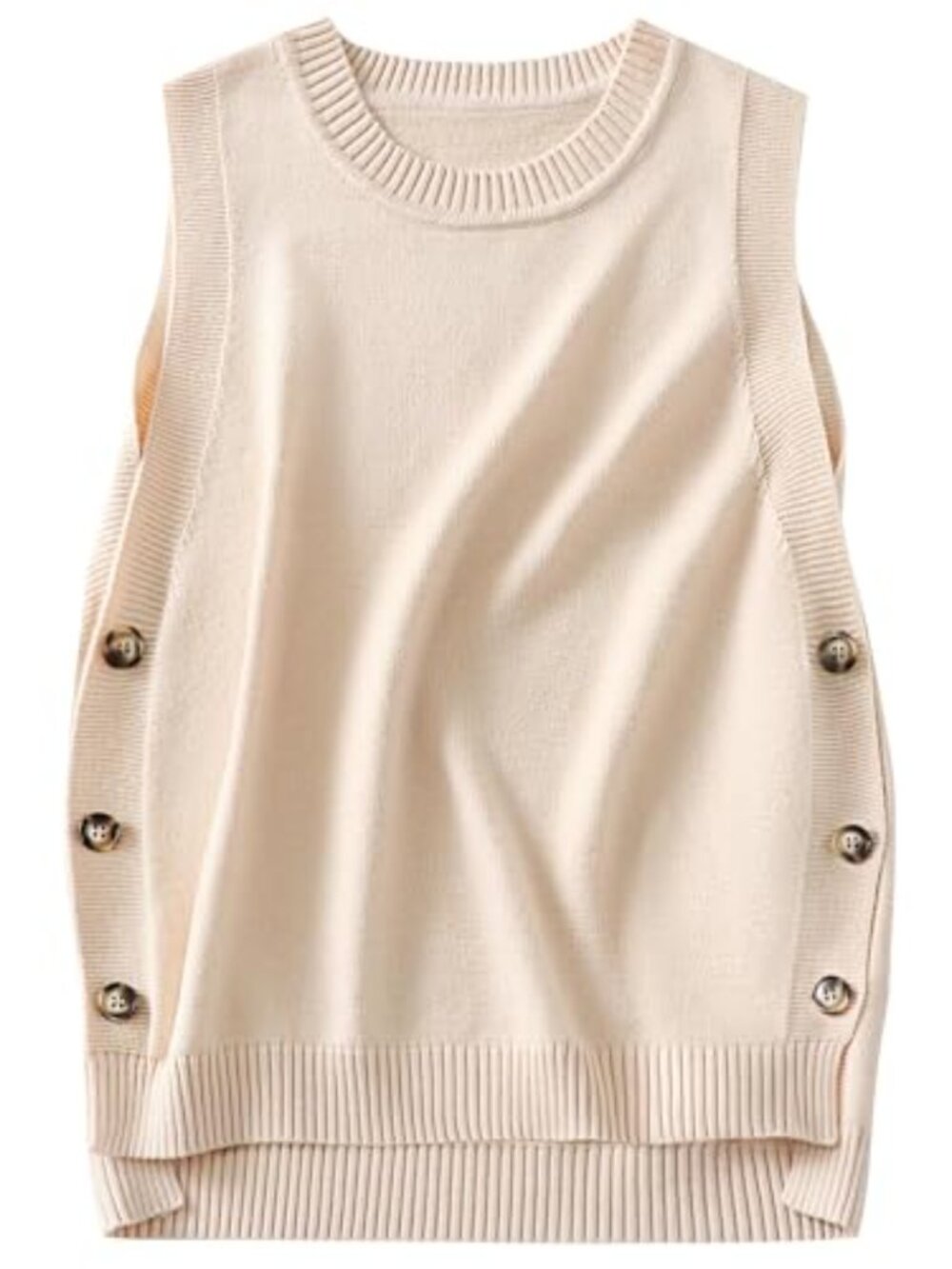 Women's Sleeveless Ribbed Knit Sweater Vest with Side Buttons - Oversized